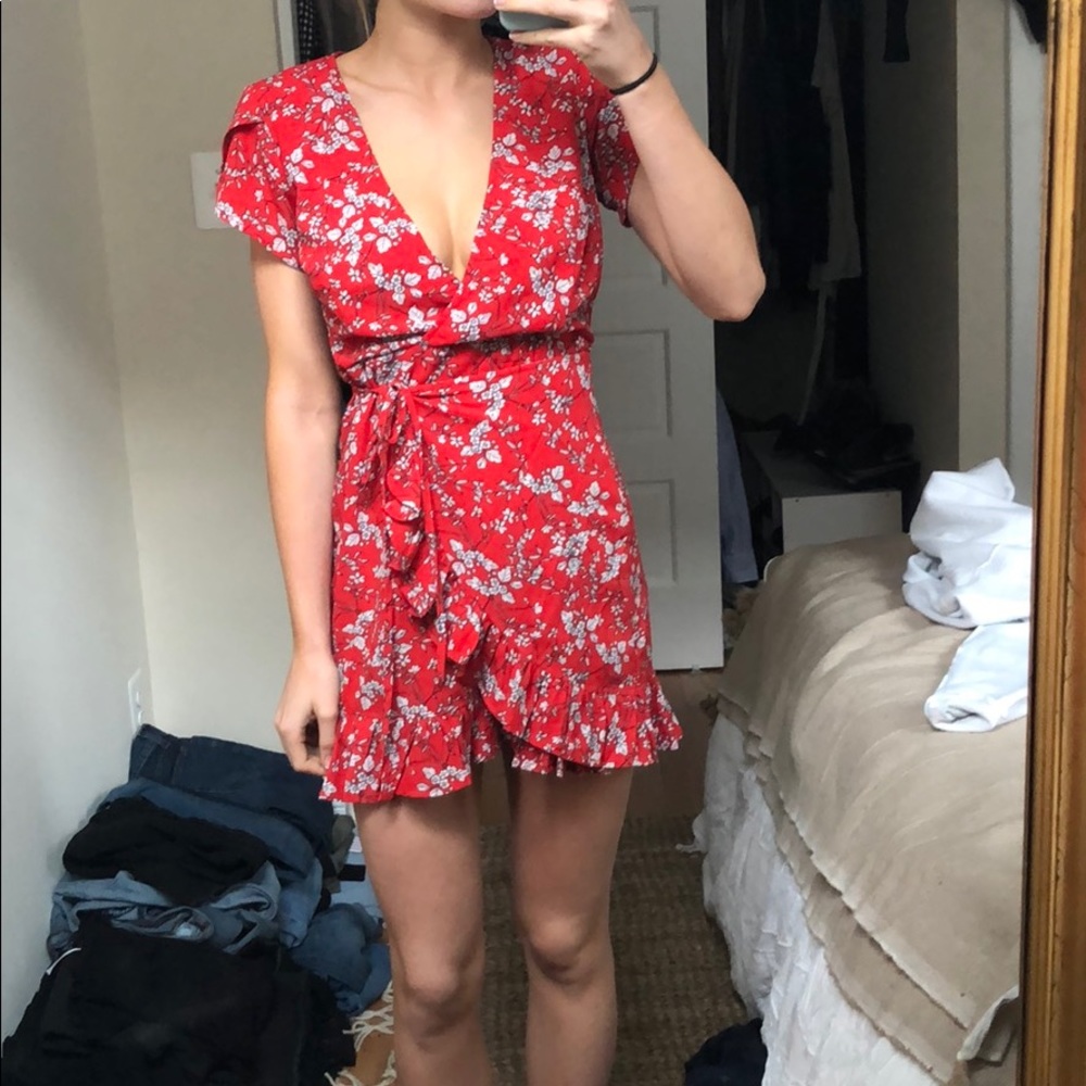 Red wrap dress
